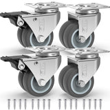GBL 2 inch Casters Set of 4 Heavy Duty with 2 Locking Brakes + Screws - Up to 880Lbs - Swivel Caster Wheels - No Floor Marks Silent Plate Casters - Silver Castor GBL