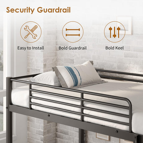 SogesSleep Bunk Bed Twin Over Twin, Heavy Duty Metal Bunk Bed Frame with Angled Ladder for Teens and Adults, for Spaces-Saving, Smooth Rounded Edges, Noise Free & Easy Assembly, Black SogesSleep