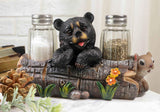 Ebros Black Baby Bear Cub Sitting In Log With Squirrel Salt And Pepper Shakers Holder Statue 6.75"Long Cabin Lodge Whimsical Bear Dining Table Centerpiece Ebros Gift