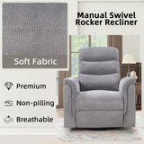 INZOY Swivel Rocker Recliner, Nursery Glider Chair, Manual Chairs Swivel Glider Recliners with Soft Backrest, Fabric Manual Reclining Sofa for Living Room Bedroom Apartment, Grey INZOY