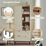 Yechen Natural Rattan Armoire Storage Cabinet, 74" Tall Armoire Closet with Doors, Adjustable Shelves and Drawers, Large Wooden Armoire Wardrobe with 2 Hanging Rods for Bedroom Utility Pantry Yechen