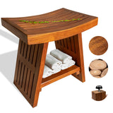 Curved & Durable Teak Shower Bench That Doubles As Teak Shower Stool & Teak Shower Seat. A Great Shower Chair for Inside Shower - Fully Assembled - 18inches - Mikha The Teaky Hut