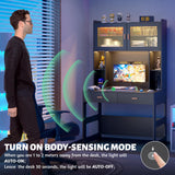 Vlsrka LED Computer Desk with Hutch, 40 Inch Modern Gaming Desk with Power Outlet, Wooden Home Office Desk with Storage Drawers & Shelves (Black) Vlsrka