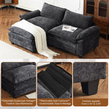 VINGLI 87" Convertible Sectional Sofa,L-Shape Deep Seat Sofa Couch for Living Room,Modern Chenille 2 Seat Loveseat Sofa with Ottoman for Small Space(Black, 87") VINGLI