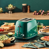 Roter Mond 2 Slice Toaster Retro Stainless Steel with Bagel, Cancel, and Defrost Functions, 6 Bread Shade Settings, Extra Wide Slots and Removable Crumb Tray, Green Roter Mond