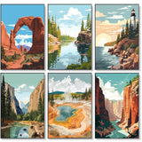 6 Pack Paint by Numbers Kit for Adults Beginner, National Park Adult Paint by Number Kits on Canvas Without Frame, National Park Landscape Oil Painting by Numbers for Home Decor Gift 8” W x 12”L Fountor