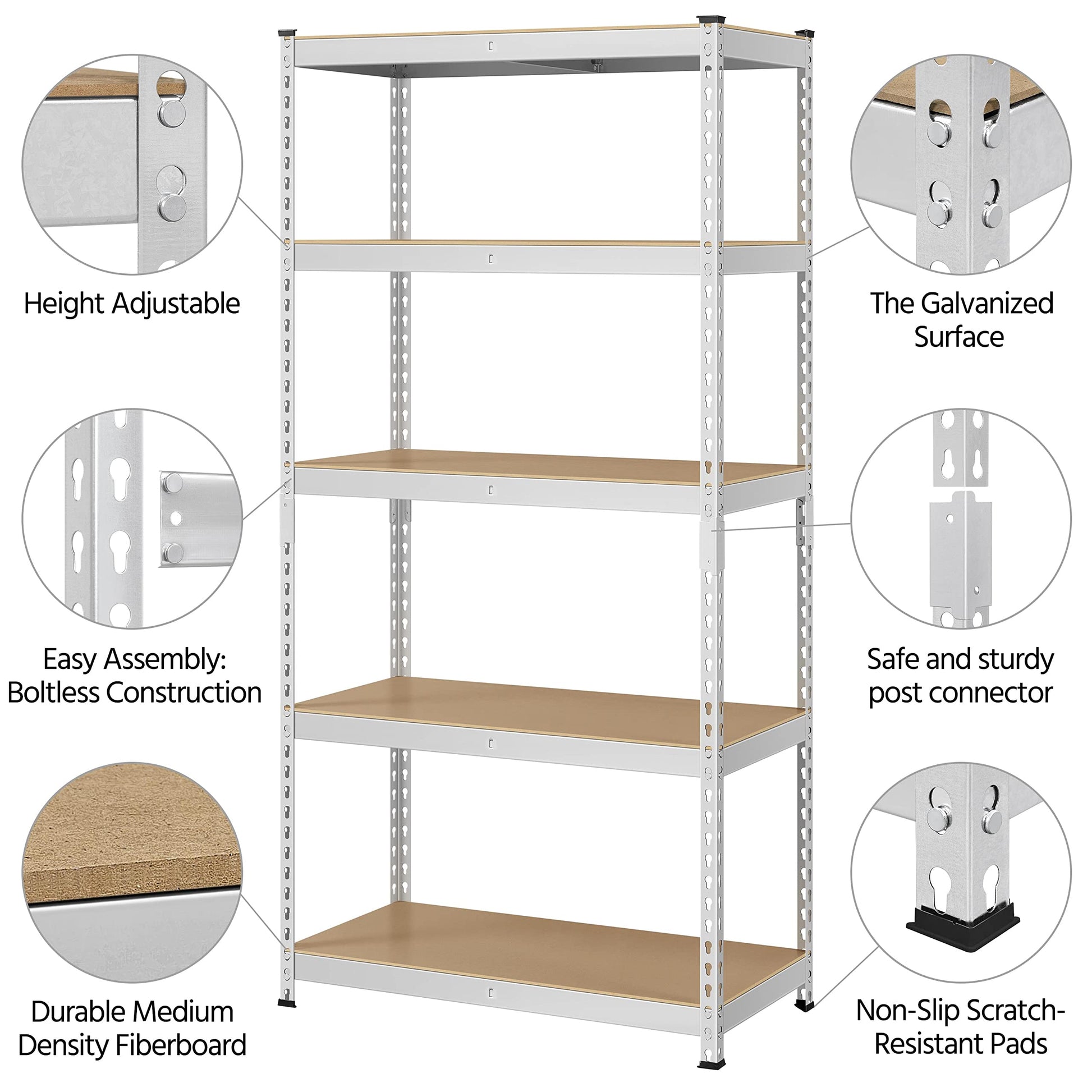 Topeakmart 5-Tier Utility Shelves, Metal Storage Shelves Garage Shelving Unit Adjustable Garage Storage Shelves Storage Racks Heavy Duty Shed - WoodArtSupply