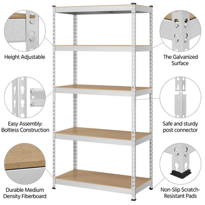 Topeakmart 5-Tier Utility Shelves, Metal Storage Shelves Garage Shelving Unit Adjustable Garage Storage Shelves Storage Racks Heavy Duty Shed - WoodArtSupply