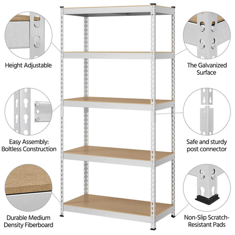 Topeakmart 5-Tier Utility Shelves, Metal Storage Shelves Garage Shelving Unit Adjustable Garage Storage Shelves Storage Racks Heavy Duty Shed Topeakmart