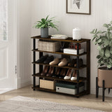 Furinno Turn-N-Tube 5 Tier Wide Shoe Rack, Amber Pine/Black Furinno