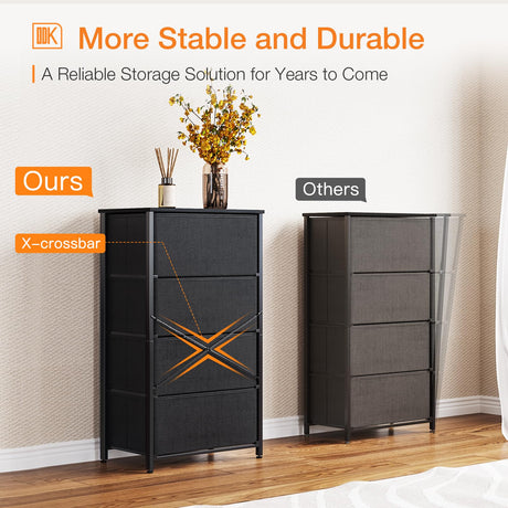ODK Dresser for Bedroom with 4 Storage Drawers, Small Dresser Chest of Drawers Fabric Dresser with Sturdy Steel Frame, Dresser for Closet with Wood Top, Black ODK