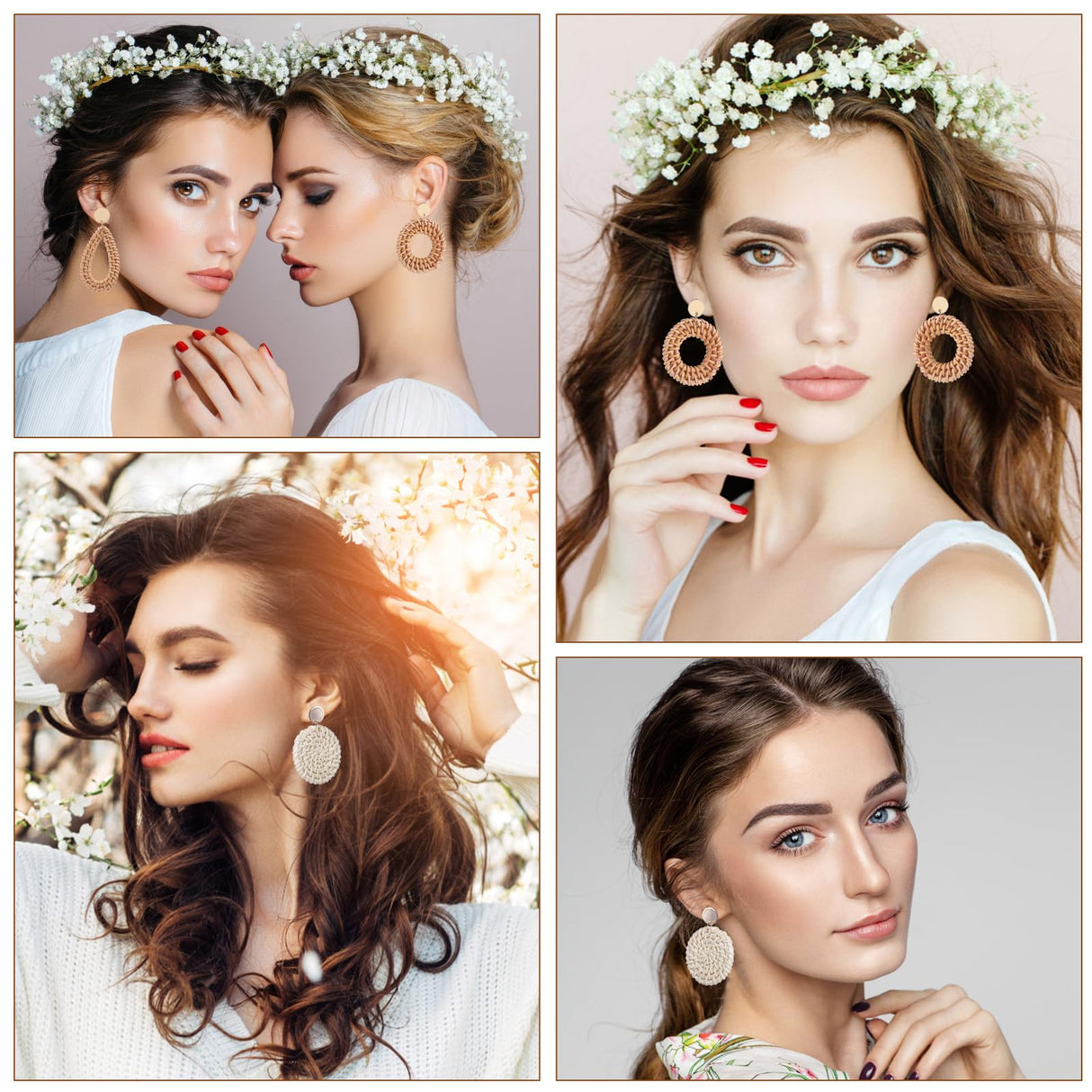 4 Pairs Rattan Earrings for Women Beach Earrings for Women Large Earrings Straw Earrings for Women Geometric Tassel Woven Bohemian Earrings Straw Wicker Braid Hoop Drop Dangle Earrings for Women Teaaha