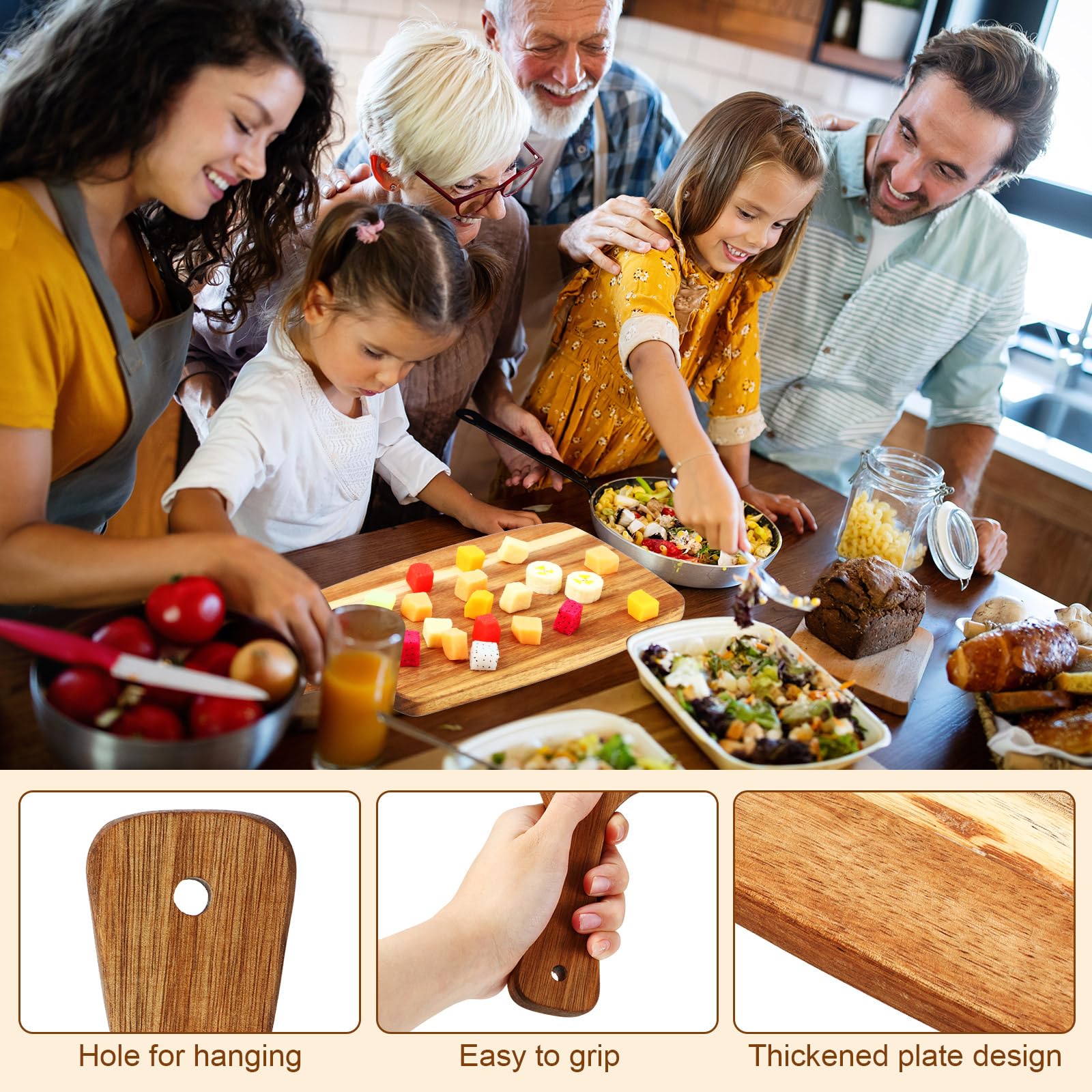 Silifine Set of 4 Thick Acacia Wood Cutting Boards with Handles, Assorted Sizes Large Charcuterie Boards, Butcher Block Serving Tray for Cheese, Meat, Pizza, Vegetables, Bread, Kitchen Dining - WoodArtSupply