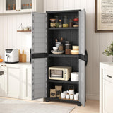 LOKO 68” Plastic Storage Cabinet, Vertical Storage Shelving Unit with Lockable Double Doors & Adjustable Shelves, Utility PP Garage Storage Organizer for Office, Basement and Laundry Room, Grey LOKO