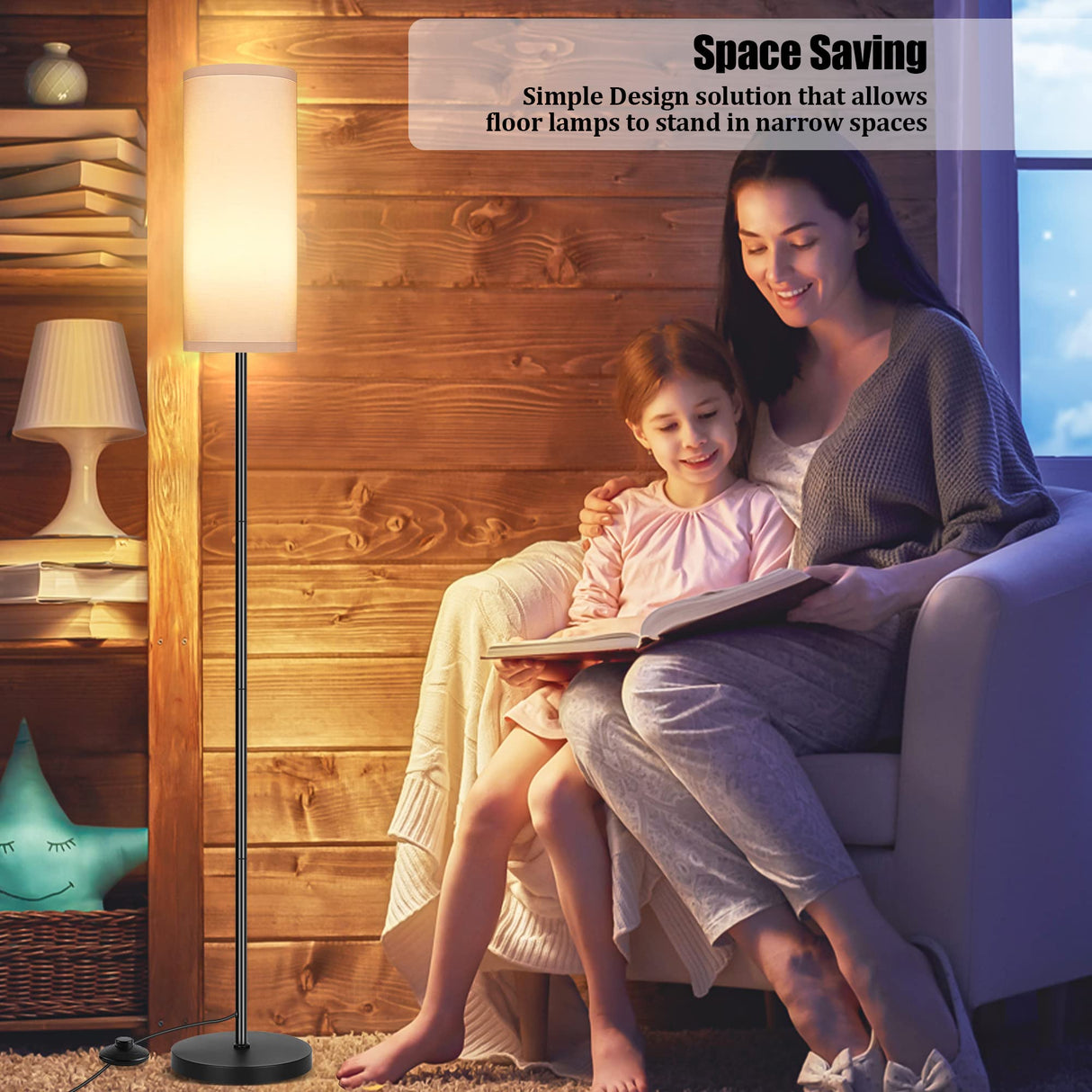 PARTPHONER Floor Lamp for Living Room, Modern Standing Lamps with Lampshade, Minimalist Tall Lamp with Foot Switch for Living Room, Bedroom, Kids Room, Office(Bulb Not Included) PARTPHONER