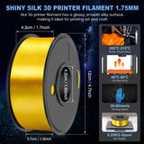 JAYO Silk PLA Filament Bundle 1.75mm, Silk 3D Printer Filament Bundle Multicolor, Individually Vacuum Packed, 8 Pack, Shiny Silk 2KG in Total, Light Gold+Silver+Black+Blue+Red+Green+Orange+Pink JAYO