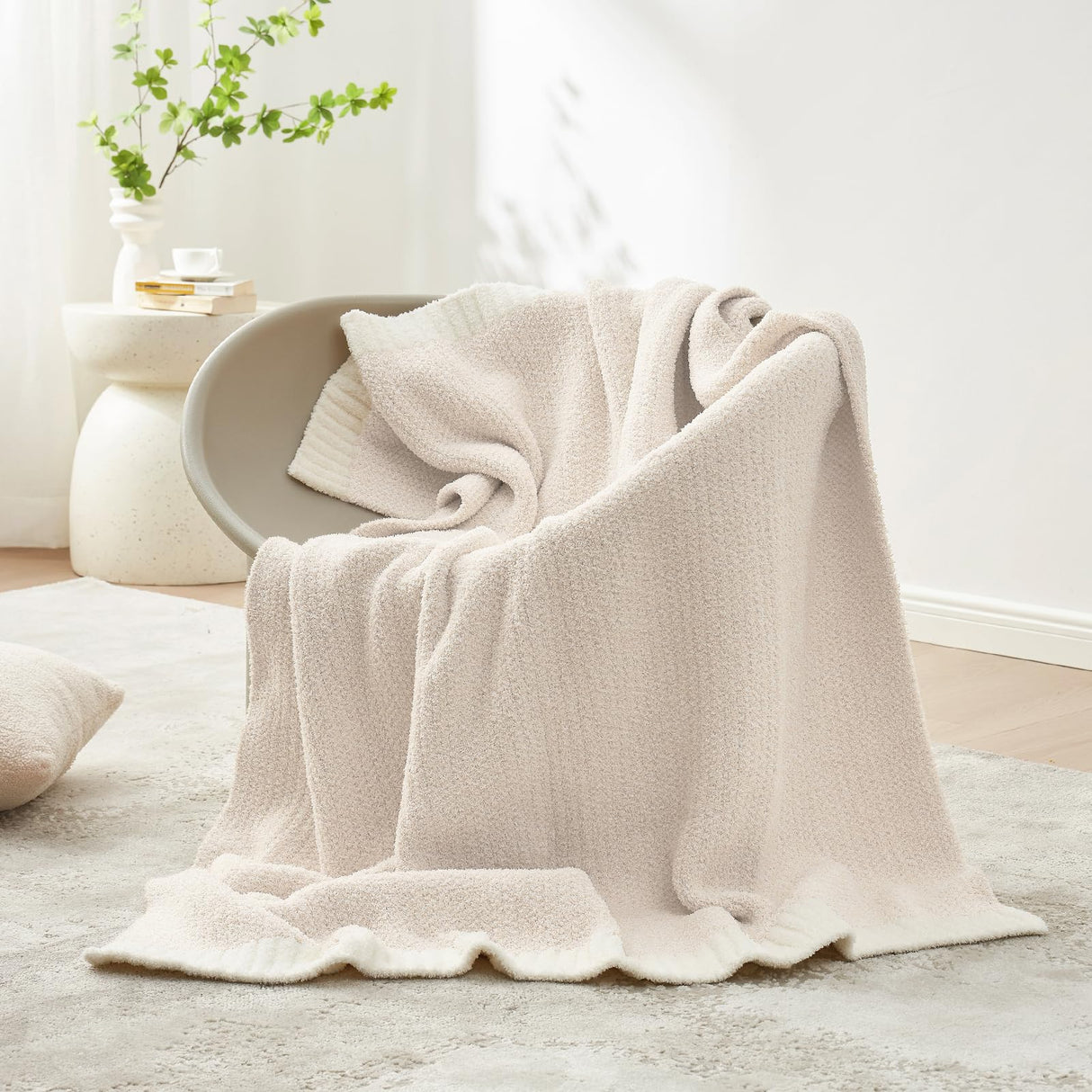 Snuggle Sac Buttery Ivory Throw Blanket for Couch, Reversible Super Soft Knitted Blankets, Warm Cozy Knit Fuzzy Plush Lightweight Throws Dupes for Sofa, Bed, Picnic, Ivory, 50 x 60 inches Snuggle Sac