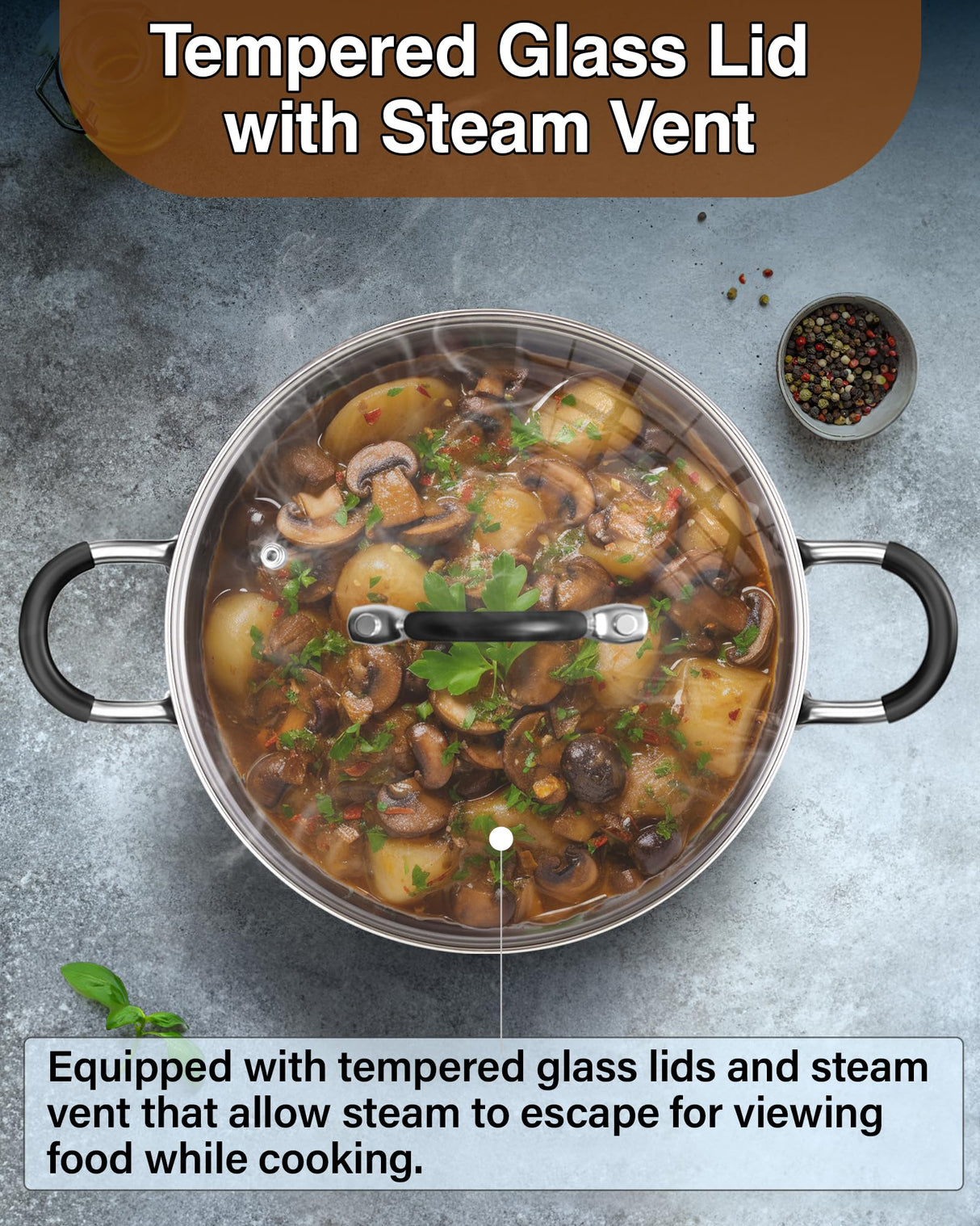 Cook N Home Stainless Steel Cookware Sets 10-Piece, Pots and Pans Kitchen Cooking Set with Stay-Cool Handles, Dishwasher Safe, Silver Cook N Home