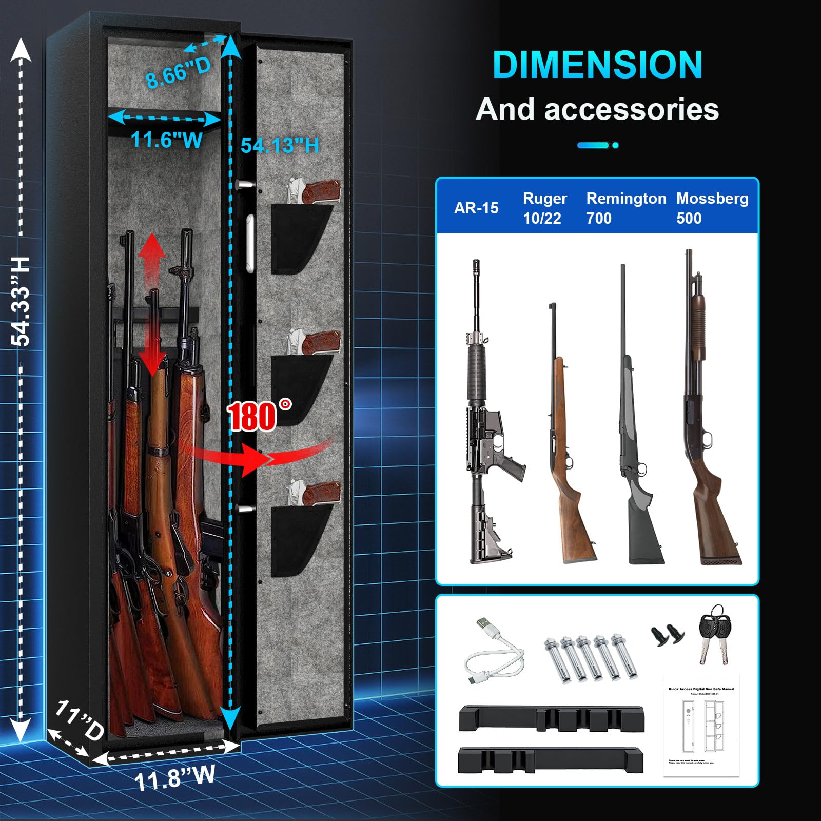 EMAXEE 4-5 Rifle Gun Safe, Gun Cabinet for Home Rifle and Pistols with Upgraded Digital Keypad and LED Light, Quick Access Gun Safes & Cabinets with Removable Shelf and Rifle Racks - WoodArtSupply