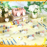 Geelin 18 Set Bee DIY Painting Kit Summer Ceramic to Paint Your Own Bee Statues Unpainted Plaster Figurines Brushes Acrylic Paints Bags Party Favor for Adults Geelin