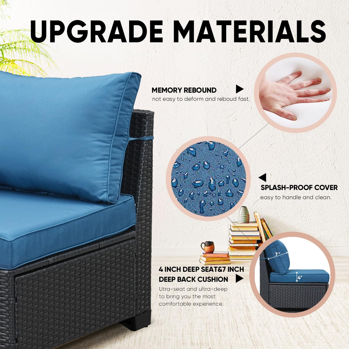 TerraRelax Patio Furniture Set 6 Pieces All Weather Patio Conversation Sets Wicker PE Rattan Outdoor Sectional Couch Sofa Set with Cushion Table for Garden, Backyard, Poolside Peacock Blue TerraRelax