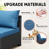 TerraRelax Patio Furniture Set 6 Pieces All Weather Patio Conversation Sets Wicker PE Rattan Outdoor Sectional Couch Sofa Set with Cushion Table for Garden, Backyard, Poolside Peacock Blue TerraRelax