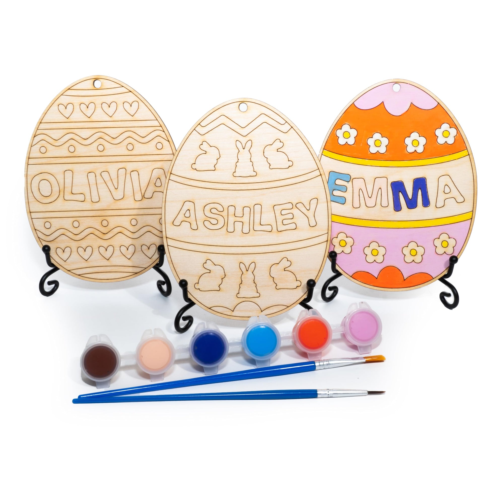 Lara Laser Works Single, DIY Wooden Painting Crafts for Kids, Easter Egg Paint Set Personalized w/Name - 5 Designs - Decorating Easter Egg Basket Stuffer for Children, Make Your Own Easter Eg - WoodArtSupply