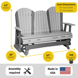 LuxCraft 5' Adirondack Double Glider Bench, 2 Person Glider Chair, Outdoor Glider Bench, Outdoor Loveseat Glider (Dove Gray on Black) LuxCraft