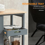 HOMCOM Rolling Kitchen Island Cart, Bar Serving Cart, Compact Trolley on Wheels with Wood Top, Shelves & Drawers for Home Dining Area, Grey HOMCOM