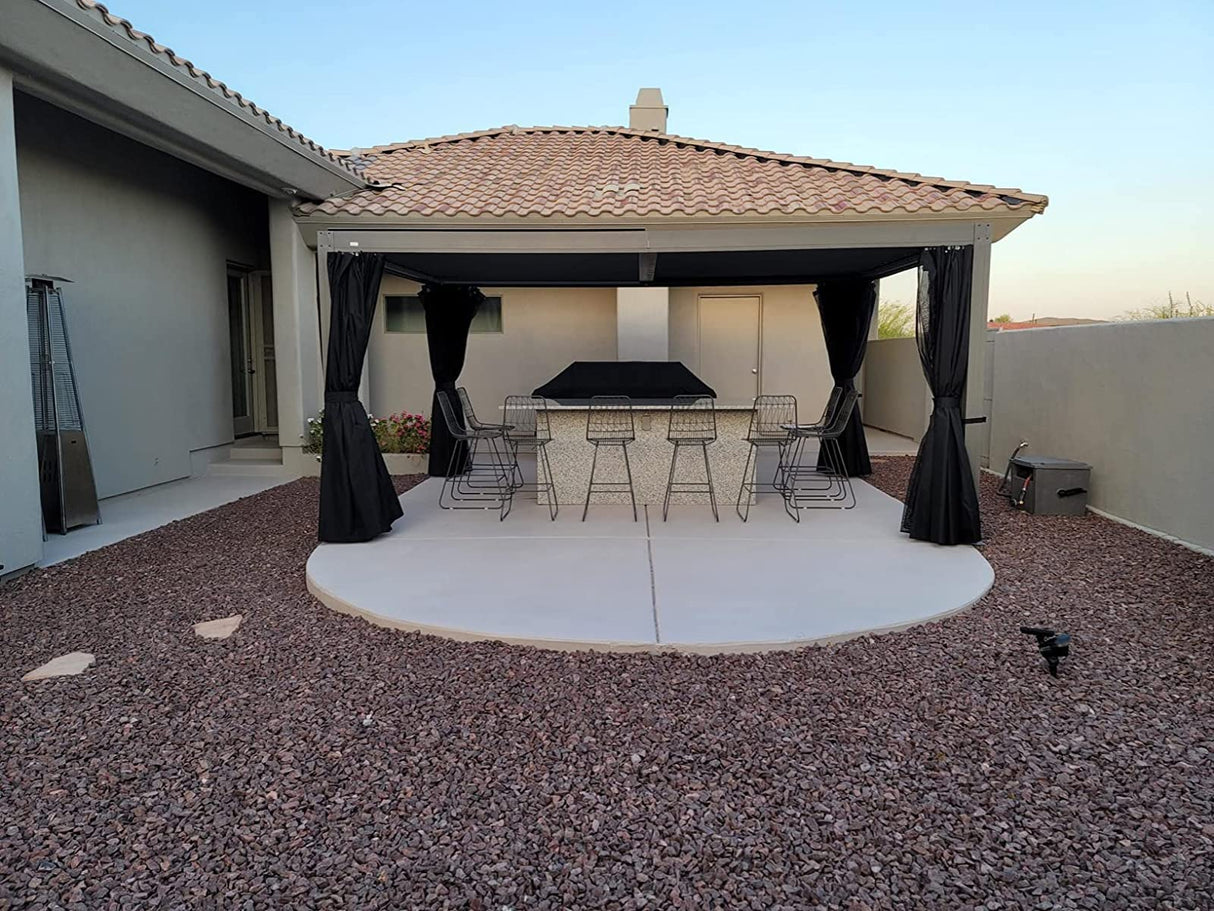 Domi Louvered Pergola 12' × 16', Outdoor Aluminium Pergola with Adjustable Roof, Curtains and Netting, Hardtop Gazebo for Patio, Deck, Garden, Yard, Beach(Gray) domi outdoor living