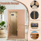 Infrared Sauna, Home Sauna 1 Person, Low EMF Sauna Wood Indoor, Far Infrared Sauna, Canadian Hemlock, 10 Min Warm-up, Left Side, 1050W SALUSHEAT