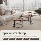 Otterease Nesting Tables Set of 2, 31.5" Round Coffee Table, Small Nesting Coffee Table with Adjustable Non-Slip Fee, Wood Grain Top Nesting Tables for Living Room, Bedroom (Wood Grain Brown) Otterease