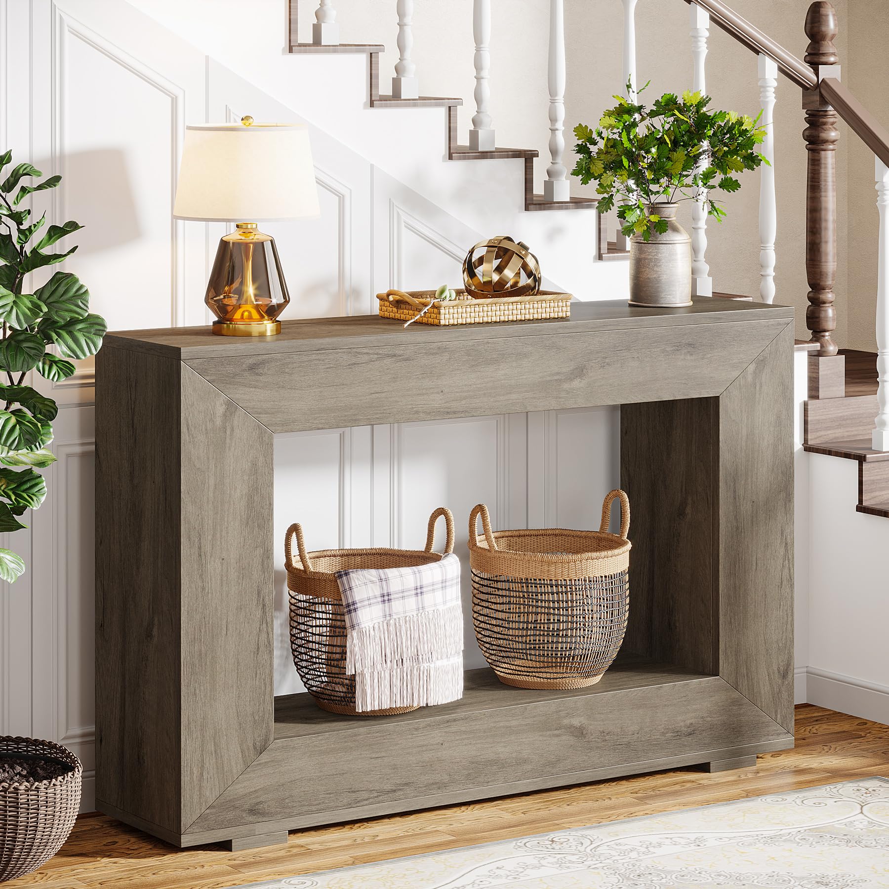 Tribesigns Farmhouse Console Table, 47 Inches Entryway Console Table with Storage, Industrial Hallway Accent Table for Living Room, Entrance - WoodArtSupply