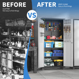 BIZOEIRON 71''H Garage Metal Storage Cabinet,Tall Cabinet with Doors,Black Garage Storage Cabinet with 3 Adjustable Shelves and Wheels,Rolling Tool Storage Cabinet for Warehouse, Office, Garage BIZOEIRON