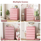 Jocoevol Pink 5 Drawer Dresser for Bedroom, 15" D x 23.7" W x 40.4" H in Simply Chest of Drawers, Wood Storage Dresser with Drawers for Living Room Hallway Entryway, Pink Jocoevol