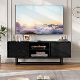 HAIOOU TV Stand for 50 55 Inch TV, Modern TV Console Small Entertainment Center with Sturdy Metal Base, Push-to-Open Doors and Soft-Close Hinges for Living Room, Bedroom - Wood Grain Black HAIOOU