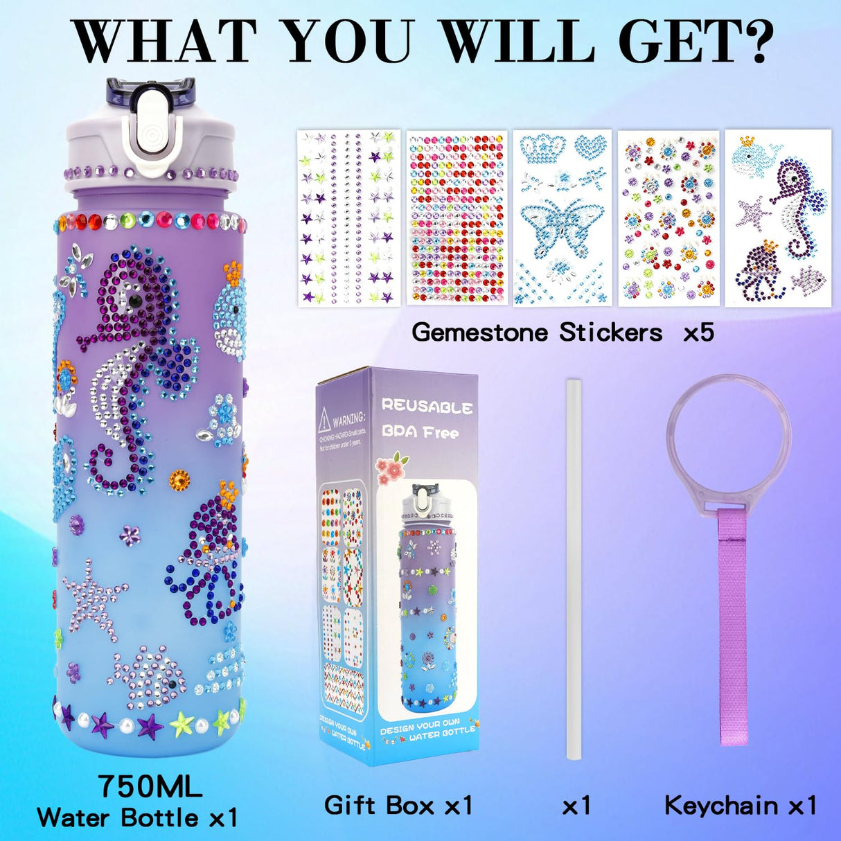Christmas Gifts for Girls, Decorate Your Own Water Bottle Kits for Kids Age 4-5-6-8-10-12, Girl Birthday Gifts, Christmas Stocking Stuffers for Girls, Fun DIY Arts and Crafts Gift Toys for Girl Teen OZOSHINE