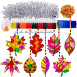 Suncatcher Kit 32 Sets Fall Leaf Suncatchers Window Art Paint Sun Catcher DIY Craft Kits Autumn Maple Leaf Sun Catchers Bulk for Classroom Thanksgiving Harvest Party Art Project Decoration AUEKIV
