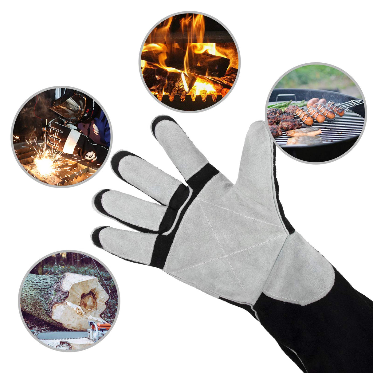 YESWELDER 16 Inches,932℉,Leather Forge MIG Welding Gloves, with Kevlar Stitching Heat/Fire Resistant, Palm Reinforcements, Black-Gray YESWELDER
