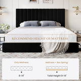 SHA CERLIN King Size Platform Bed Frame with 4 Storage Drawers, Vertical Channel Tufted Adjustable Headboard, Velvet Upholstered, Wooden Slats Support, No Box Spring Needed, Easy Assembly, Black SHA CERLIN
