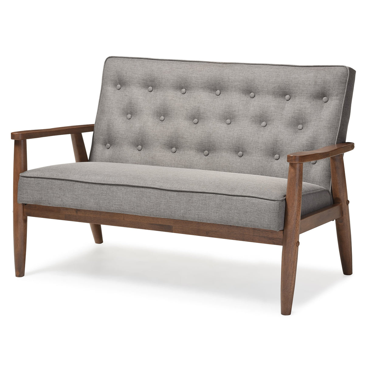 Baxton Studio Sorrento Mid-Century Retro Modern Grey Fabric Upholstered Wooden 2-Seater Loveseat Baxton Studio