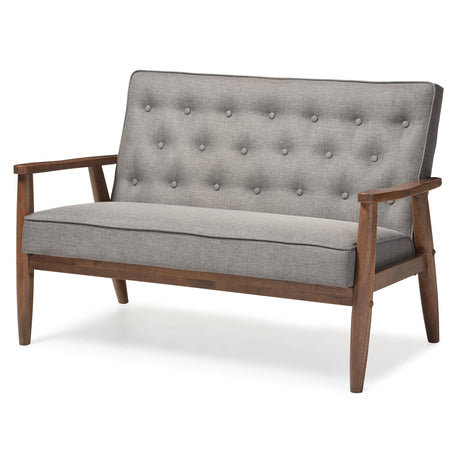 Baxton Studio Sorrento Mid-Century Retro Modern Grey Fabric Upholstered Wooden 2-Seater Loveseat Baxton Studio