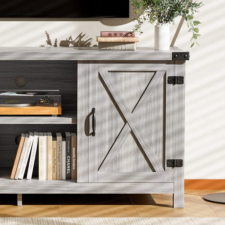 JUMMICO TV Stand for 65 Inch TV Farmhouse Entertainment Center with Double Barn Doors and Storage Cabinets, Console TV Table Media for Living Room, Bedroom (Grey, Without Fireplace) JUMMICO