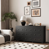 Dresser for Bedroom with 9 Drawers, Farmhouse Wood Chest of Drawers, Wide TV Stand Closet Storage Furniture with Metal Handle, Modern Clothes Organizer for Hallway, Living Room, Entryway, Black Xixini