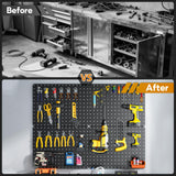 Hogurity Peg Board, 110pcs Metal Pegboard Kit, Includes 4 Pack Black Peg Board Panels with Accessories and Hook Locks, Large Heavy Duty Peg Boards for Walls Home, Garage Tool Storage, Workbench Hogurity