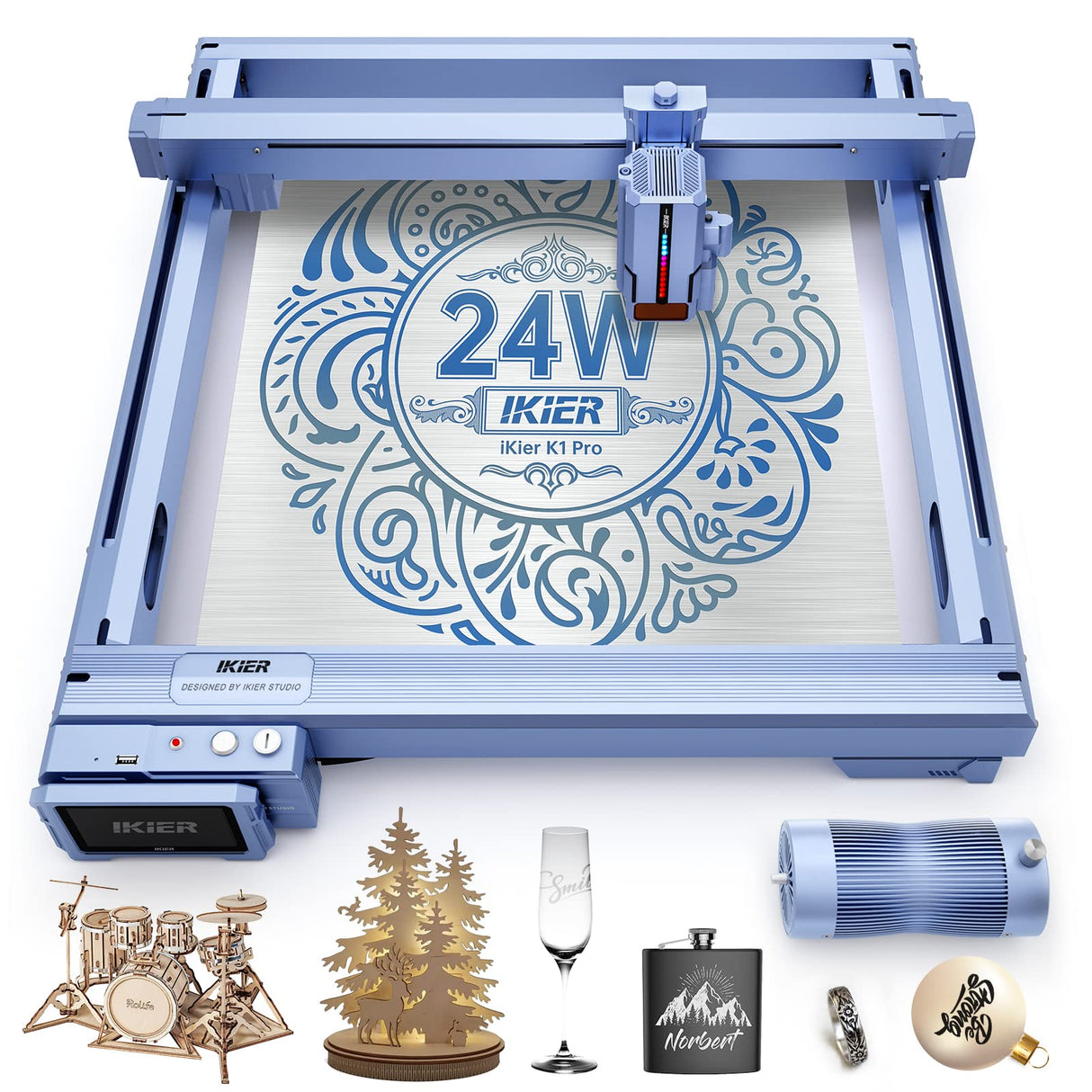 IKIER K1 Pro Laser Engraver with Air Assist 24000mW Laser Cutter DIY Laser Engraving Machine for Wood, Metal, Craft Paper, Acrylic, Leather IKIER