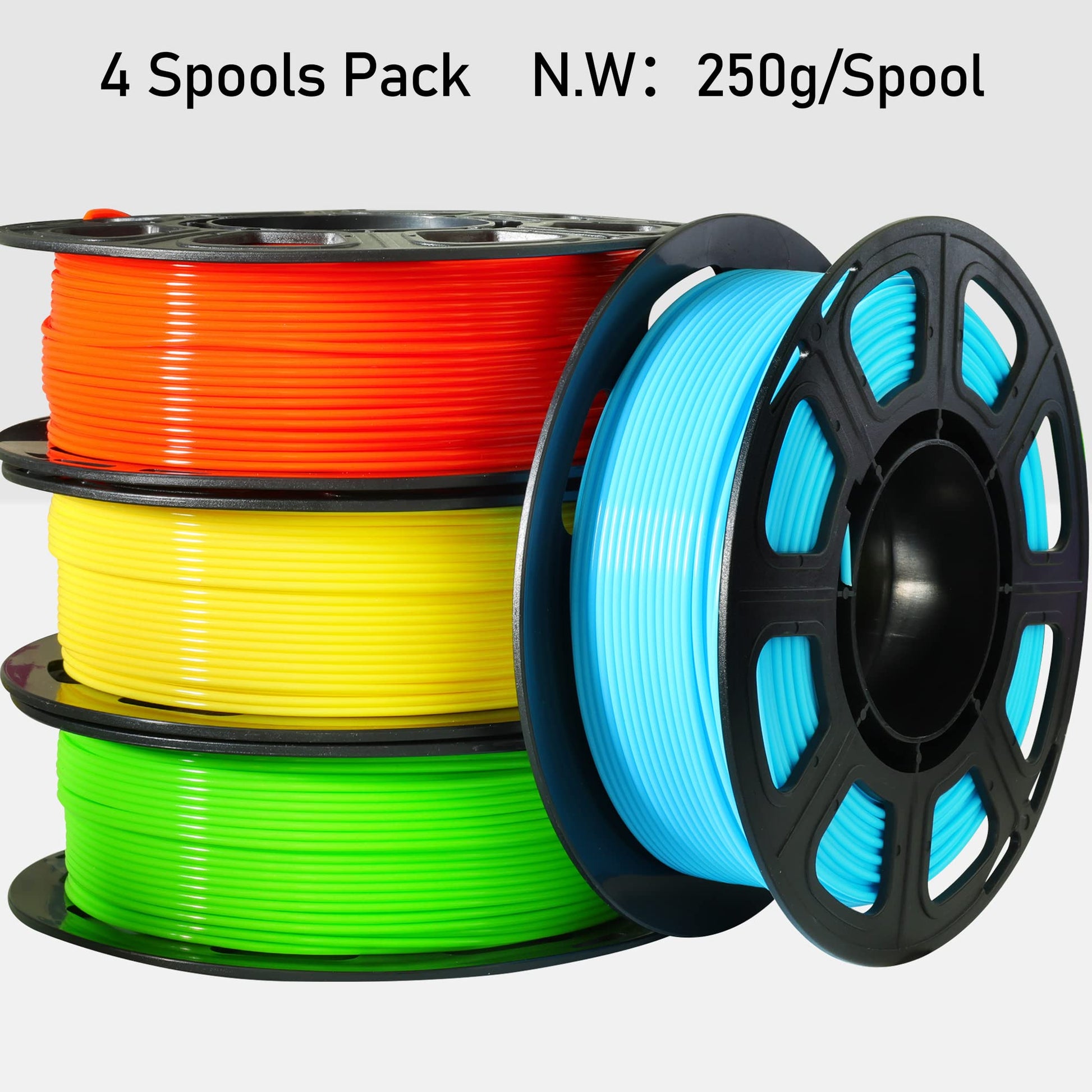 OEM MIKA3D 3D PLA 3D Printer Filament 4 in 1 Bundle: Yellow, Orange, Lime Green, Sky Blue, 4 Bright Colors Packed, Each Spool 250g, 4 Spools Packed, Total 1Kg 1.75mm 3D Printing PLA Material - WoodArtSupply