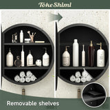 TokeShimi 20 Inch Round Black Medicine Cabinet for Bathroom with Vanity Mirror Small Metal Framed Bathroom Mirrored Cabinet for Wall Mounted Only Circle Farmhouse Medicine Cabinet Removable Shelves TokeShimi