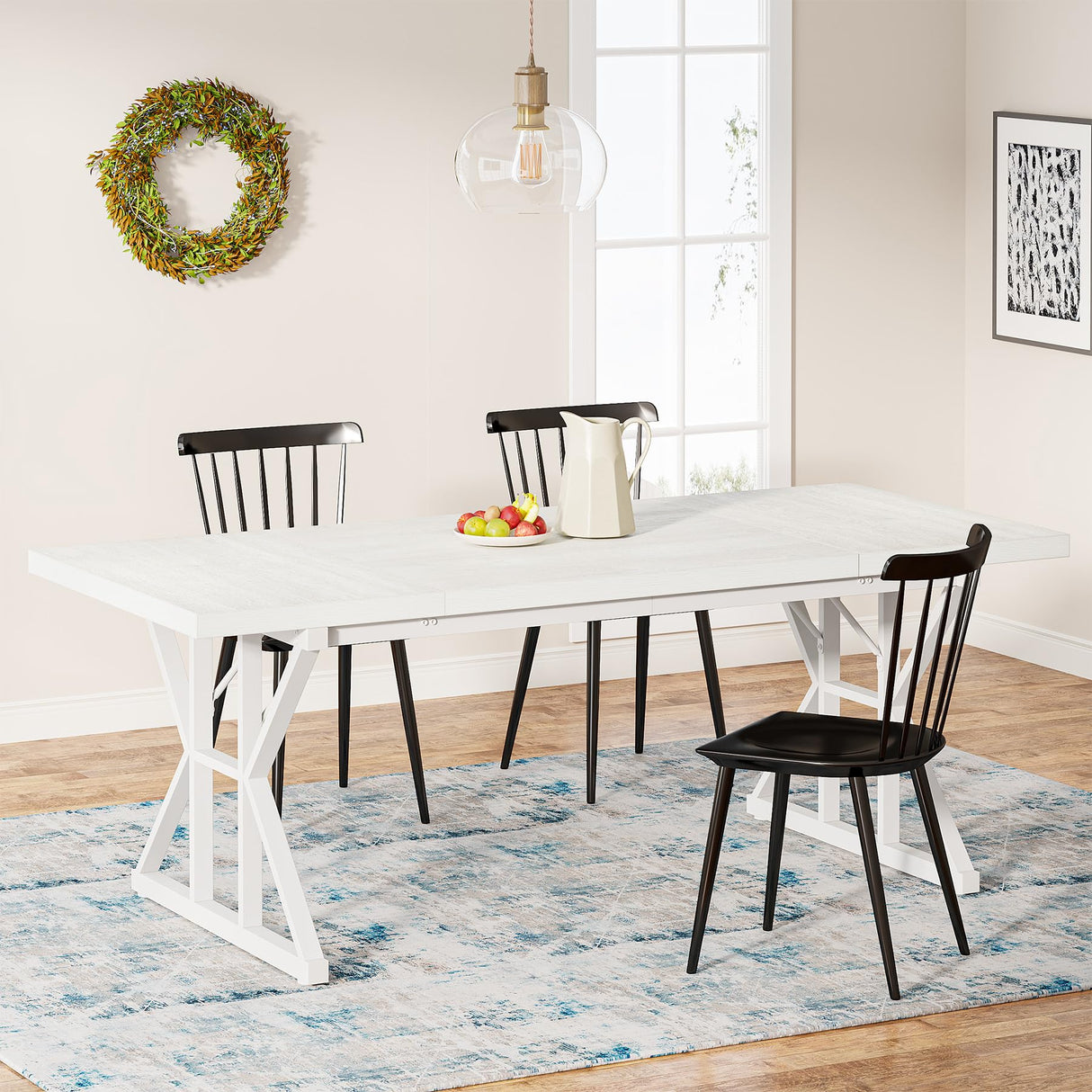 Tribesigns Farmhouse Dining Table for 6 People, 70.8-Inch Rectangular Wood Dining Table, Rustic Kitchen Table with Heavy Duty Metal Legs for Dining Room Tribesigns