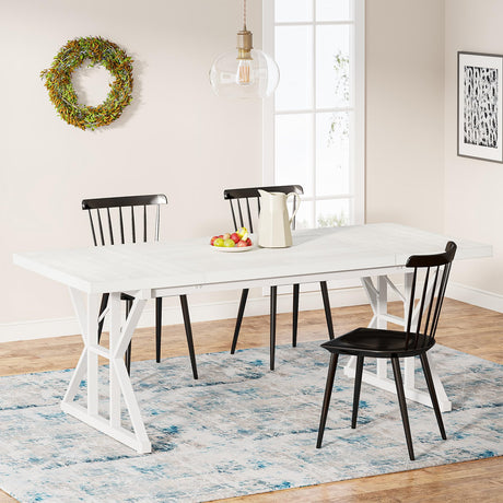 Tribesigns Farmhouse Dining Table for 6 People, 70.8-Inch Rectangular Wood Dining Table, Rustic Kitchen Table with Heavy Duty Metal Legs for Dining Room Tribesigns
